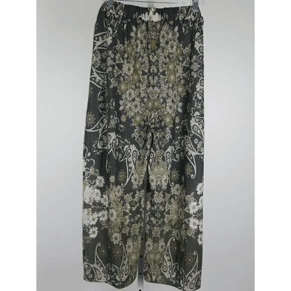 Women's Green Floral Elastic Waist Wide Leg Pants 4XL - Picture 3 of 7